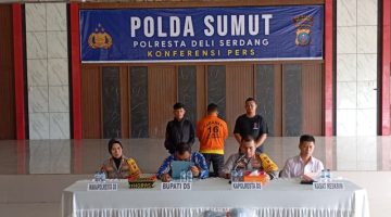 Kapolresta Deli Serdang Kombes Pol Muhammad SIK menjelaskan pengungkapan kasus pencabulan yang diduga dilakukan guru agama terhadap 15 orang muridnya.(ist)